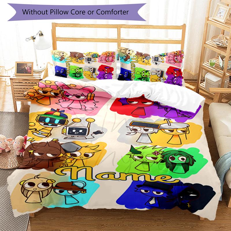 3pcs Custom Name Game Sprunki Bedding Set Duvet Cover Closure Includes 1 Duvet Cover & 2 Pillowcases for All Seasons Bedroom Decor