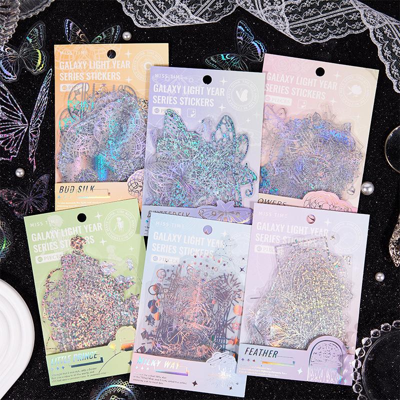 40pcs PET Holographic Transparent Sticker Pack, Shiny Journal Decor Material, DIY Waterproof Decals