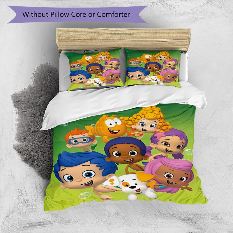 3pcs Bubble Guppies Design Cover Set - HD Printed Bedding with 1 Cover and 2 Pillowcases - Perfect for Home and Dorm Decor