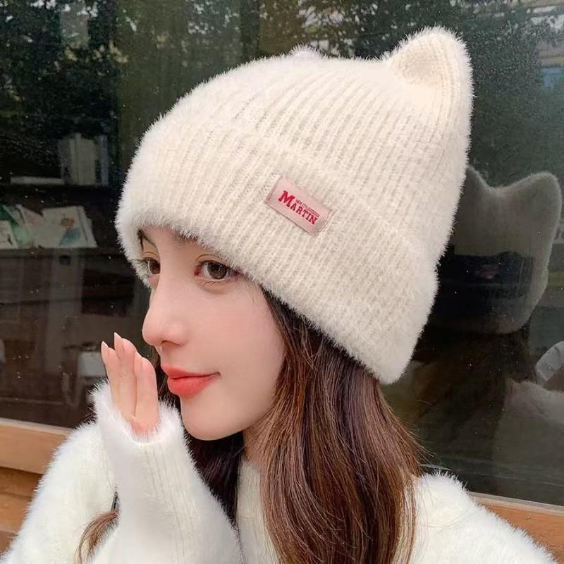 Damen Oversized Strickmütze mit Katzenohren Warme Wintermütze Tägliche Kleidung für Studenten
