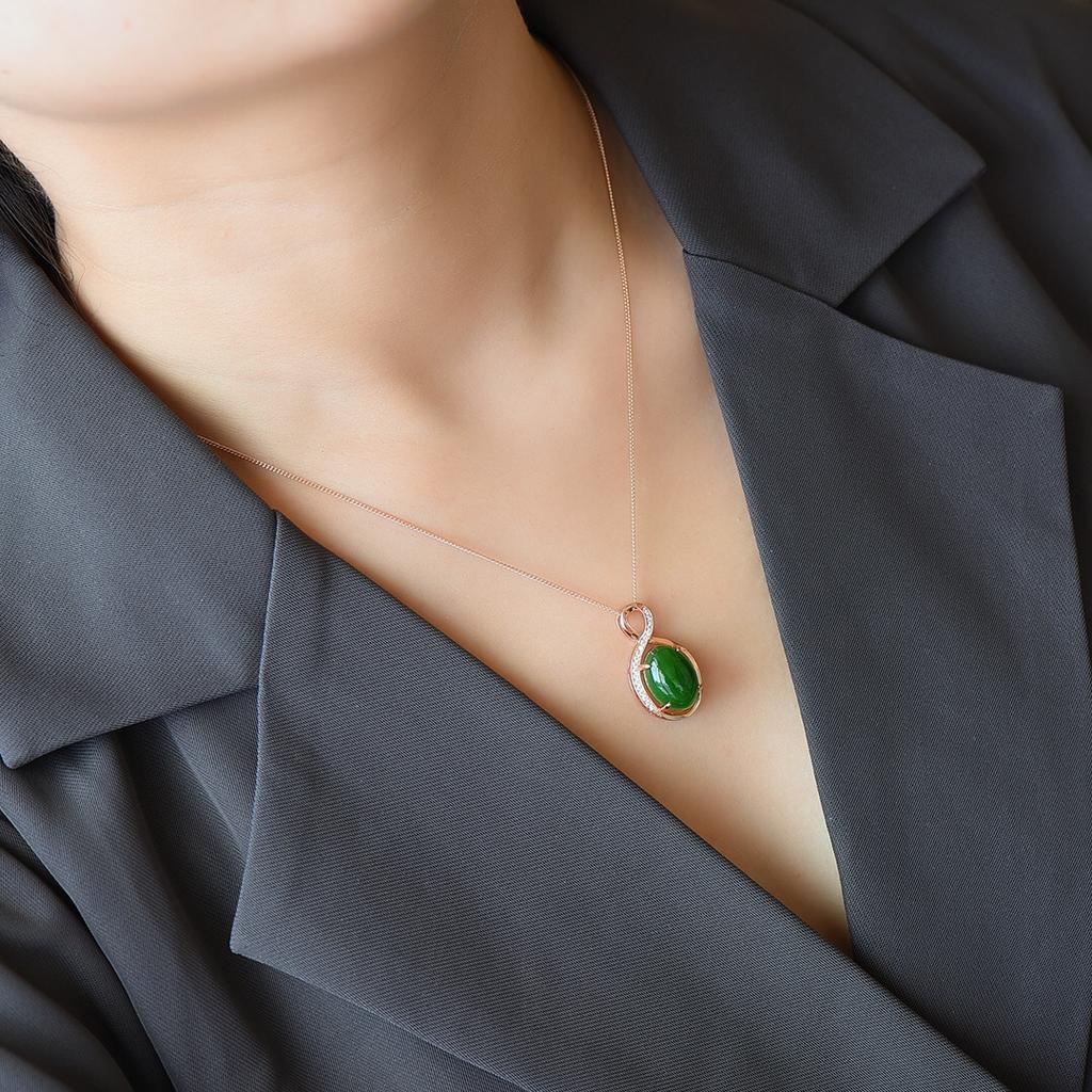 Hotan Jade S925 Silver Inlaid Jasper Egg Face Pendant for Women
