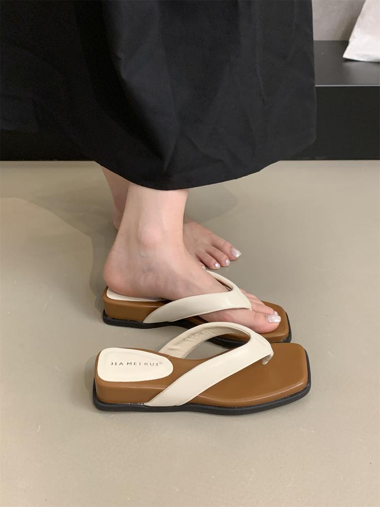 Flip Flops Indoor Outdoor Beach Sandals Silver Slip On Mules Low Heel Slippers Women's 2024 Summer Flats Slides Non-slip Trend