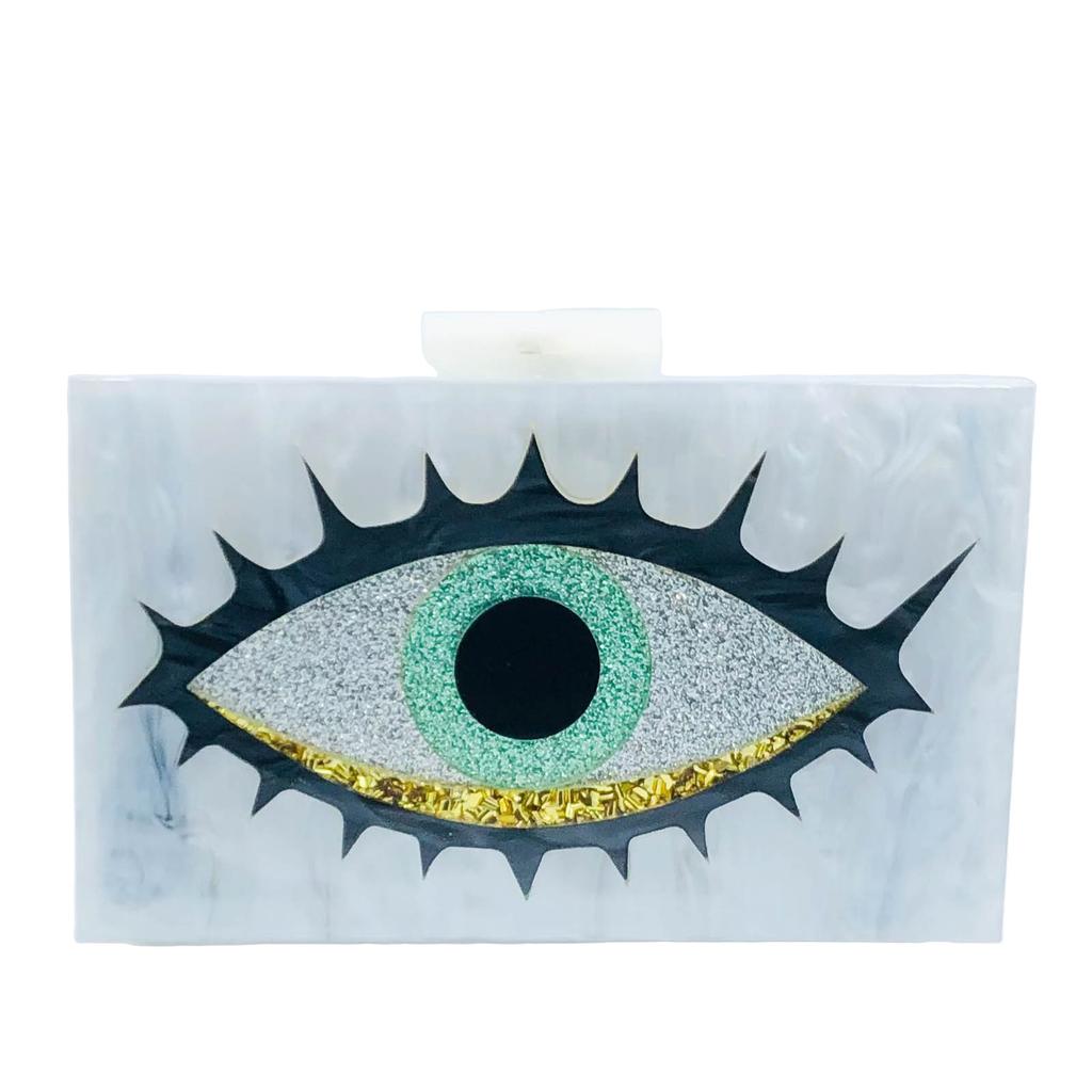 Boutique De FGG Evil Eye Acrylic Purse Women Black Evening Bags and Clutches Chain Shoulder Crossbody Bag Party Prom Clutch