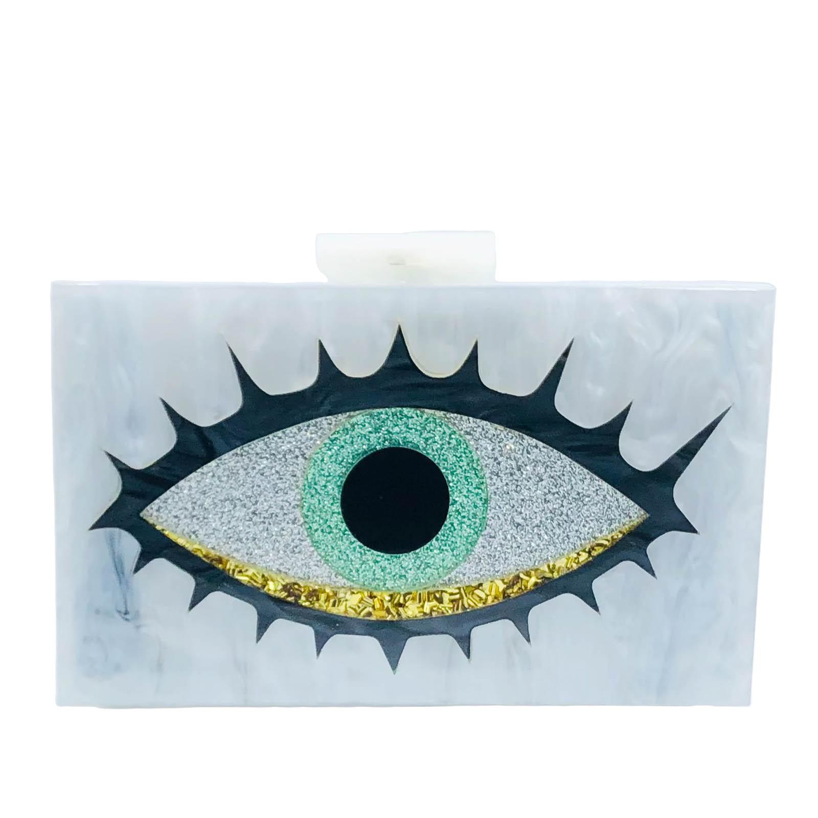 

Boutique De FGG Evil Eye Acrylic Purse Women Black Evening Bags and Clutches Chain Shoulder Crossbody Bag Party Prom Clutch Mini Clutch