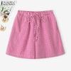 ZANZEA Women Summer Elastic Waist Summer Plaid Print Short Pants