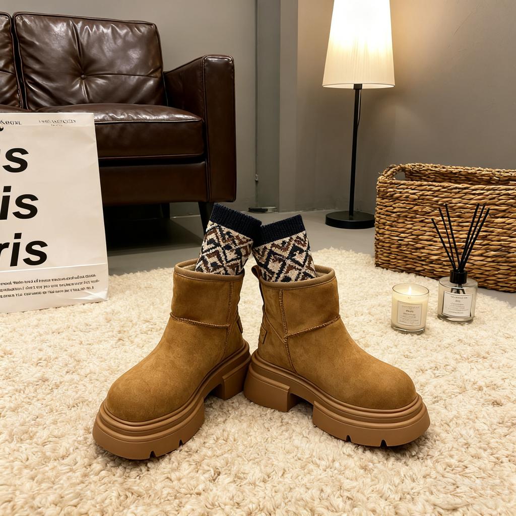 Sneeuwlaarzen met dikke zolen dames 2025 nieuw winter fluweel warm verdikte korte laarzen antislip Martin laarzen grote katoenen schoenen