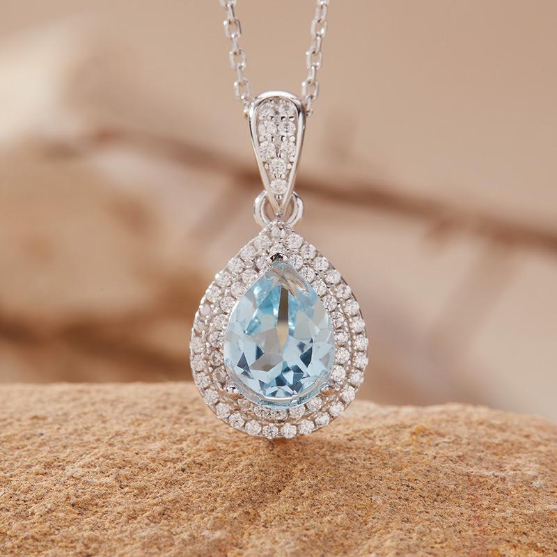 Droplet-Shaped Luxury Diamond-Set Natural Amethyst Citrine Garnet Topaz Necklace Women'S S925 Sterling Silver Colored Jewelry