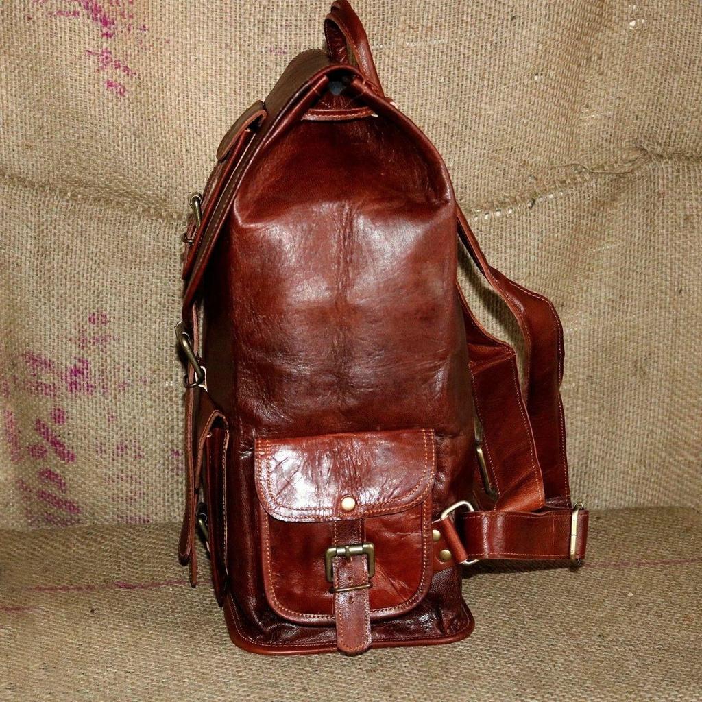 Leather Backpack Vintage Rucksack Genuine Men's Brown Travel Bag
