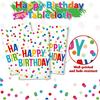 3pcs Birthday Tablecloth, Happy Birthday Decorations Set, Colorful Rainbow Dots Design with Happy Birthday Tablecloth. Waterproof Plastic Table