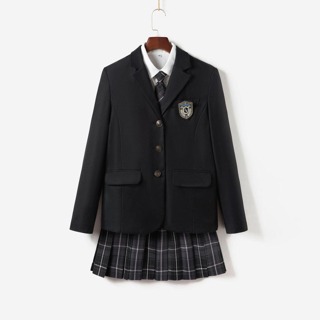JK Uniform Three-Button School Blazer & Pleated Skirt Set