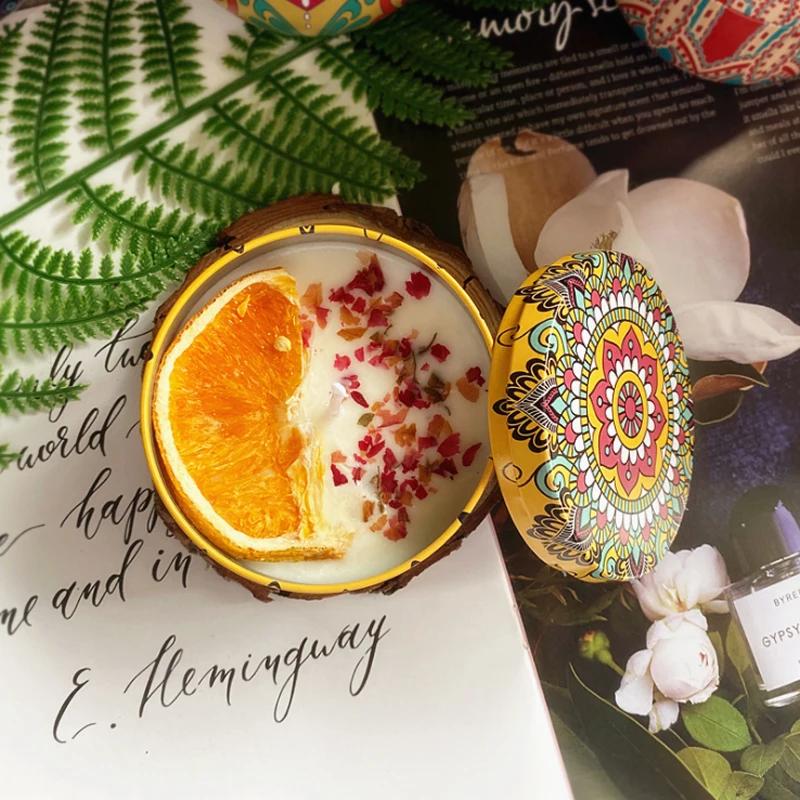 Scented Candles Iron Jar Soy Wax Dried Flower Candle 120g Sleep Soothing Bedroom Bathroom Home Decoration 8 Flavor