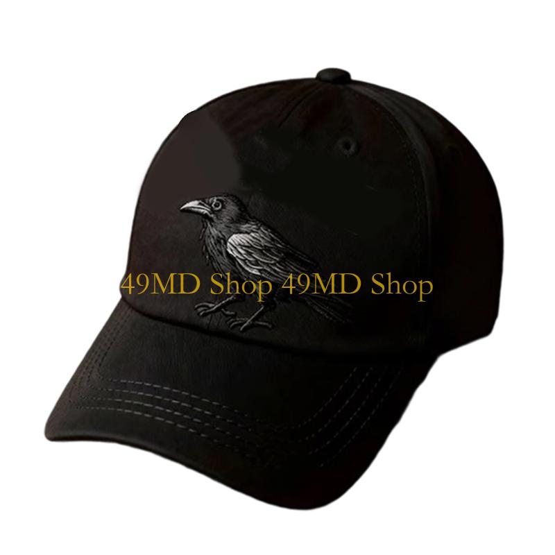 

49MD Unisex Baseball Cap with Gothic Embroidery Crow Adjustable Snapbacks Dad Hat for Daily Activity Outdoor Sunproof Headwear