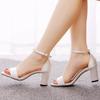 Quality Women Sandals Female Fashion Silk 7CM Square Heel Buckle Strap Cover Heel Bridal Wedding Shoe Evening Dress Pumps