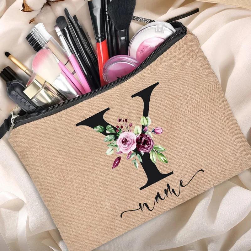 Personalized Linen Makeup Bag Able Women's Travel Shopping Beauty Portable Single Party Decoration Gift