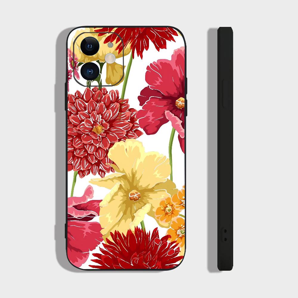 Art Flower For IPhone 13,17,11,12,16,14,15,Plus,Pro Max Soft Silicone Black Phone Case