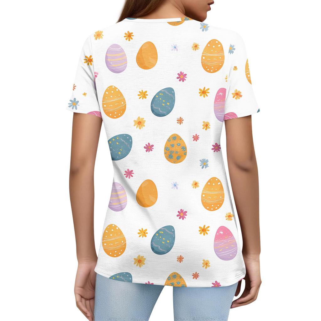 Women's T Shirt Print Button Short Sleeve Daily Weekend Fashion Basic V- Neck Regular Top