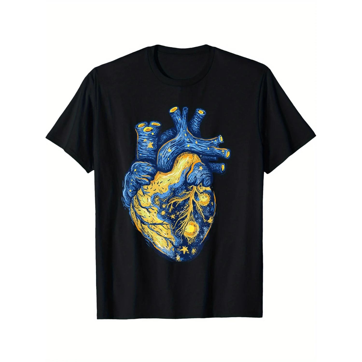 

Vintage Women TShirt Pretty Woman Van Gogh Starry Night Heart Painting Fan Art Unisex Tee Shirt For Fans Summer Spring S чёрный