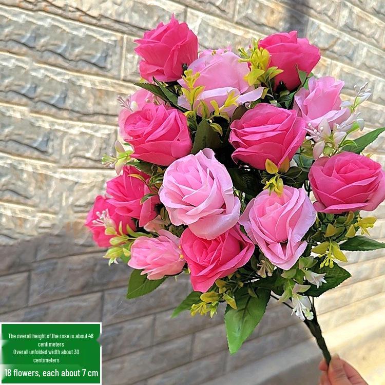Large 18-Head Rose Bouquet for Living Room or Wedding Decor – Silk & Plastic Arrangement