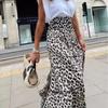 Fashoin Leopard Print A Line Casual Długa Spódnica Kobiety Plus Size Wysoka Talia Elegancka Luźna Spódnica Damska Vintage Falbany Prosta Spódnica Damska 24512