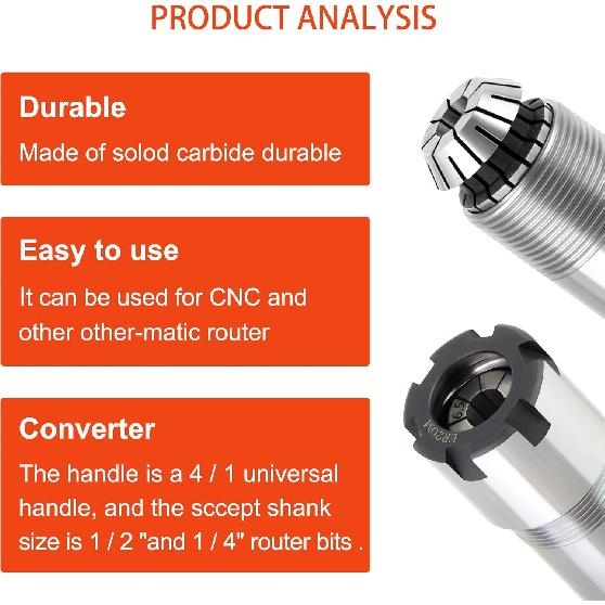 1/4 Inch Shank Router Bit Extension Collets ER20M Extender Chuck Converter Adapter, Convert 1/2-Inch & 1/4-Inch Shank Bits for Milling Lathe Tool