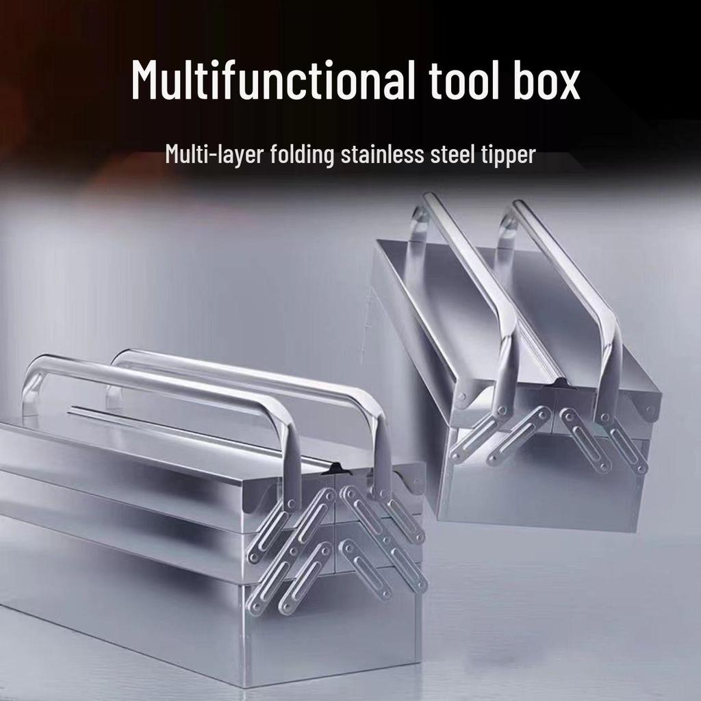 Three-Layer Extra Thick Stainless Steel Folding Tool Box for Home, Industrial, and Vehicle Use