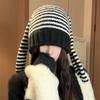 Autumn and Winter Knitted Hat for Women with Long Ears Rabbit Cute Striped Wool Hat Warm Ear Protection Niche Personality Cold Hat
