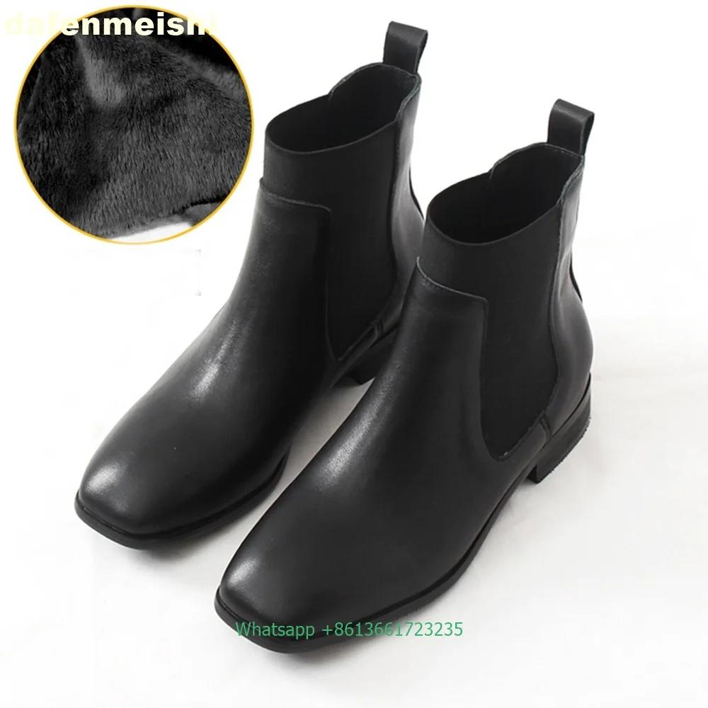 Fashion Women Genuine Leather Chelsea Ankle Boots Stretch Fabric Slip On Fashion Office & Career Boots 2025 Winter Flats Heels Boots