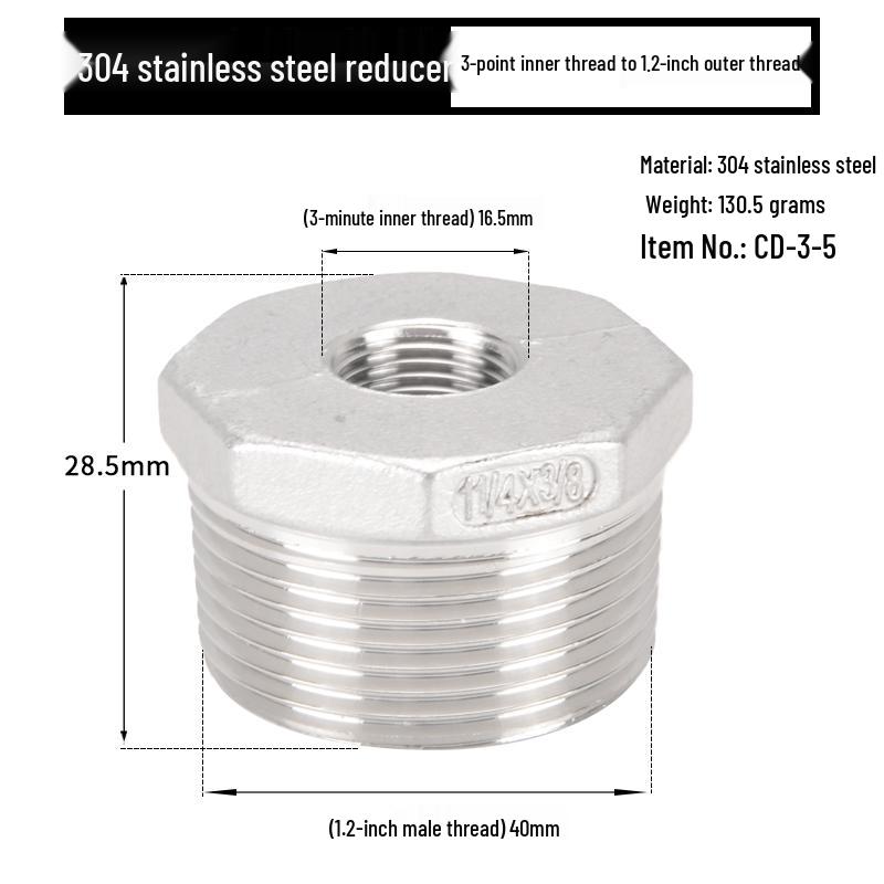 Reductor Buching din Oțel Inoxidabil 304: Reductor de 1,5", 1,2", 1" la 3 minute, 2 minute, 1 minut cu filet exterior și interior