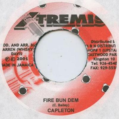 7inch Record CAPLETON - Fire Bun Dem Xtremist 2001 Jamaica Reggae, Ska & Dub