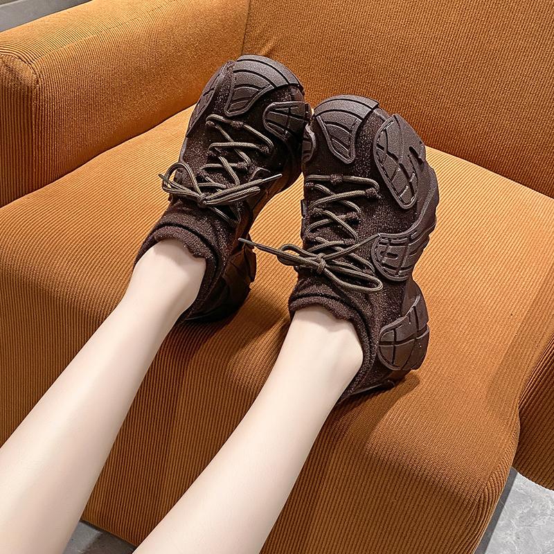 fashion Women's Sports Shoes Breathable Dad Shoes Autumn New Style Fly Knit Socks Versatile Thick-soled Women's Running Shoes