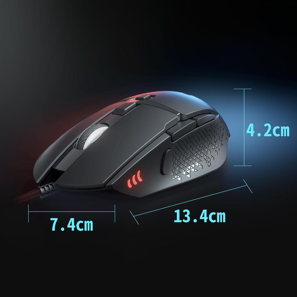 CYD C303 Gaming Mouse Wired Gaming PC Mouse 7200 Adjustable DPI LED Breathing Light Ergonomic Design USB Gaming Mouse Suitable for Large Hands 8