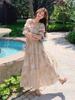 French Romantic Square Neck Floral Dress for Spring & Autumn 2026 - Gentle, Elegant, Long Fairy Vacation Dress