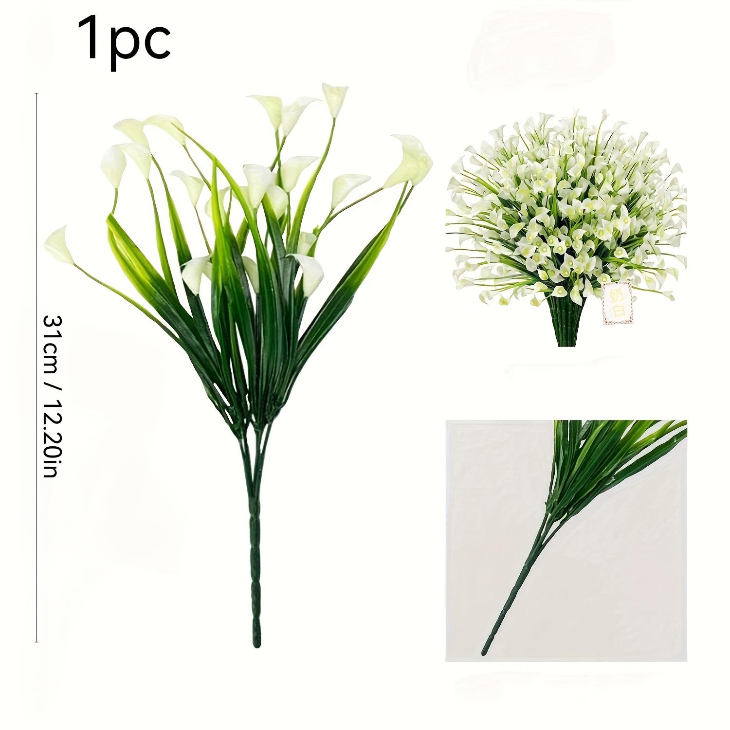 

1 шт. Элегантный букет искусственных калл - Реалистичные белые пластиковые цветы с зелеными стеблями, Идеально подходит для домашнего декора, свадеб, использования в помещении/на открытом воздухе 1pc