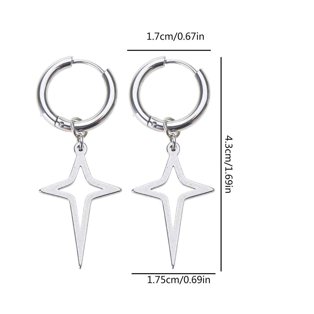 Men Cross Star Punk Dangle Earrings Gothic Woman Copper Star Drop Earrings Huggie Pendant Piercing Jewelry Gift