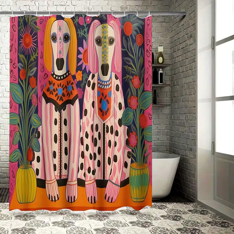 Vibrant Dogs Shower Curtain Set: Decorative Home Textile With Floral Patterns For Bathroom Multicolor Puppies Printed Shower Pan
