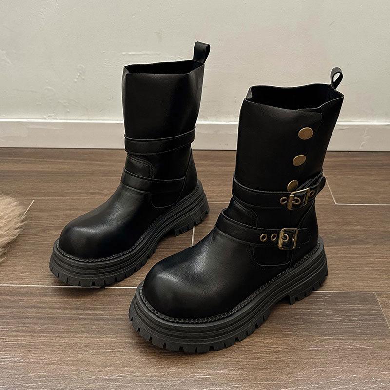 British Martin Boots Women's 2025 New Autumn Retro Women's Shoes Maillard Brown Boots Platform Black Short Boots