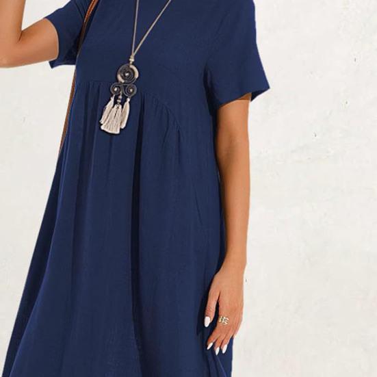 Dámské šaty Kulatý výstřih Krátký rukáv Ke kolenům Jednobarevné šaty s kapsami Volný střih Letní šaty
