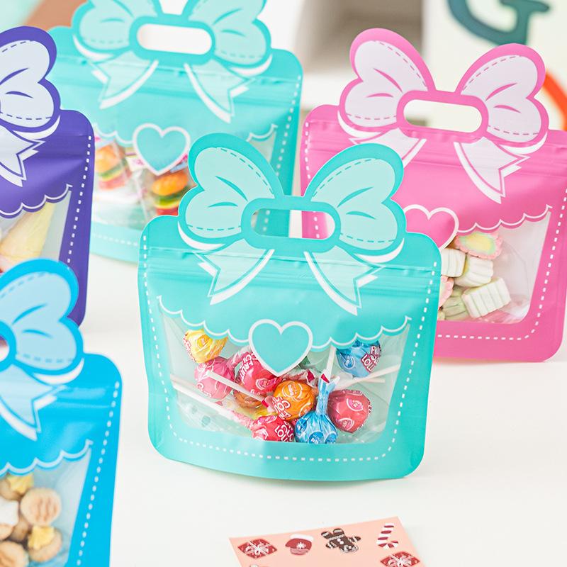 5 Pcs Candy Snack Packaging Bag Cute Bow Creative Party Favor Gift Bags Food Grade Self-Lock Zipper Sealed Bag Kid Birthday Gift