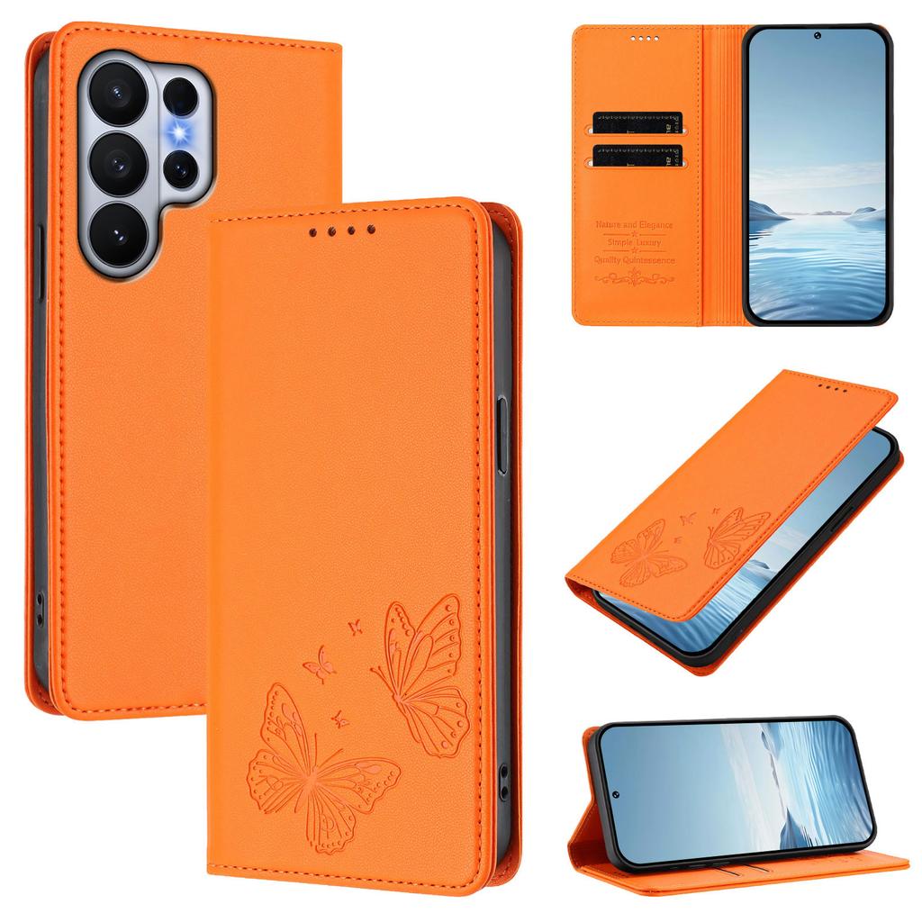 Butterfly Embossed Cards Solt Wallet Leather Case For Samsung S26 Ultra S25 S24 Plus S23 S22 A17 A07 A57 A37 A16 A26 RFID Cover