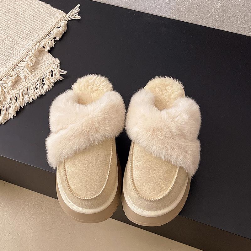 

2025 autumn and winter new baotou snow slippers fluffy baotou half drag one pedal fluffy slippers cotton slippers 35