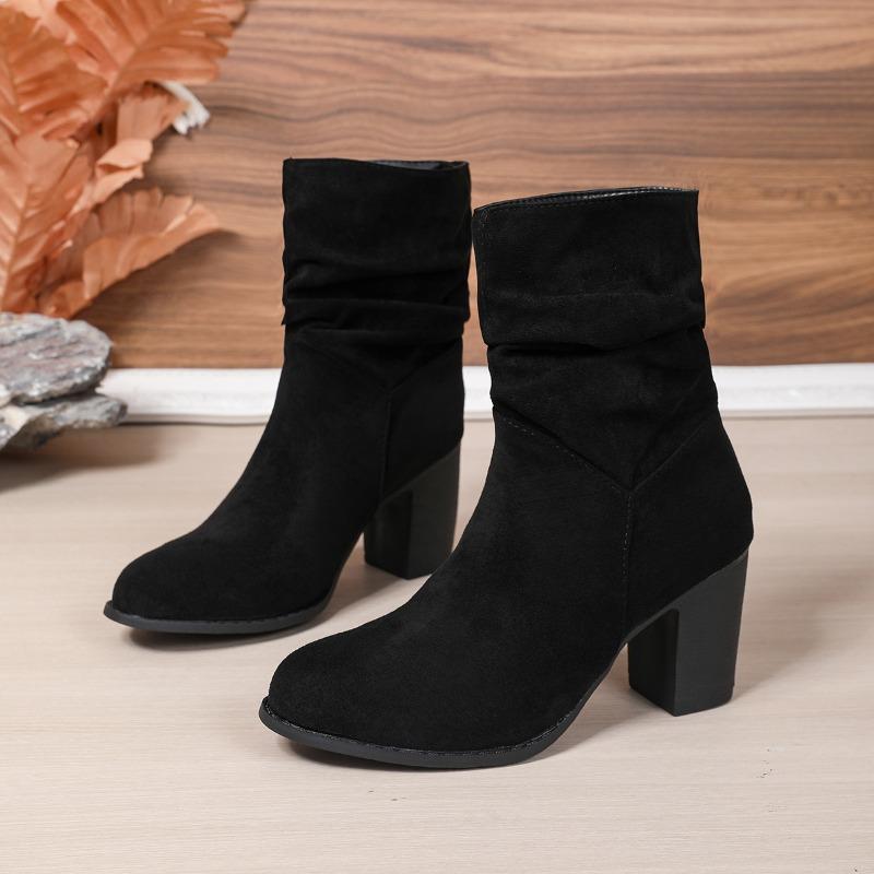 Fashion Women's Mid-leg Boots Fall/Winter 2025 New Pointed Toe Stack Pleated High-heeled Fashion Boots