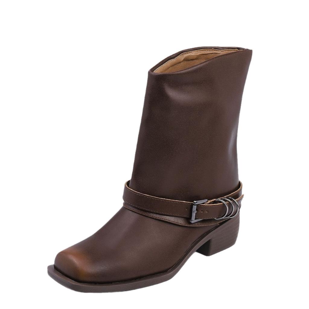 Korean Version Niche Retro Women's Boots Punk Street Polished Trouser Boots 2025 Winter New Mid Tube Fashion Boots Women