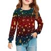 Christmas Day Girls' Long Sleeve Blouse - Round Neck Soft Waist Tunic