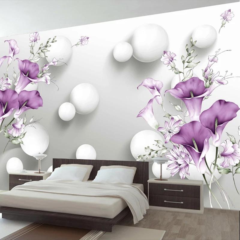 Modern Wallpaper 3d Stereo Relief Purple Calla Lily Flower Mural Living Room Bedroom Home Decor Wall Mural Fresco