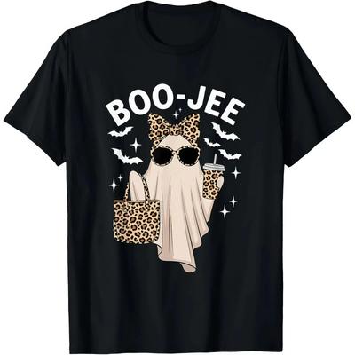Boo-Jee Leopard Spöke Rolig Halloween Bomull Unisex T-shirt