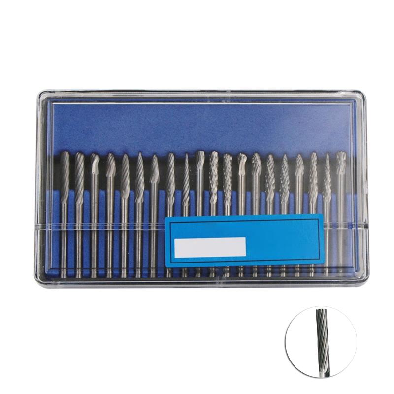 20 Pcs/Set Rotary Burr Set 3mm 1/8'' Shank Tungsten Steel Grinder Bits Engraving Bits Power Tool Accessories for Carving