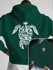 Sweat à capuche Hip Hop Sportif pour Enfants Cool, Motif Tribal Rétro Tortue de Mer Impression Artistique Avant Arrière, Sweat à Capuche Lâche à Cordon de Serrage Pour Tenue Quotidienne