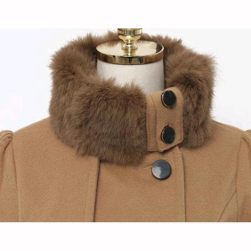 Winter Long Wool Coats Women Streetwear Double Breasted Collar Woolen Collar Lace Up Pleated Ruffle Jackets