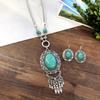 Vintage turquoise necklace Bohemian versatile temperament exaggerated fringed sweater chain earrings accessories