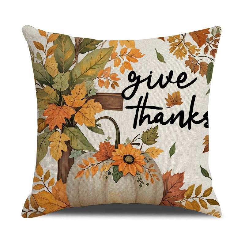 

New Autumn Pumpkin Pillow Cover Linen Printed Pillow Thanksgiving Atmosphere Decorative Sofa Cushion 45 * 45Cm (pillowcase only)